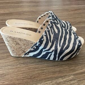 Rampage zebra stripe canvas studded cork wedge size 10M Y2K mobwife gawdy ornate